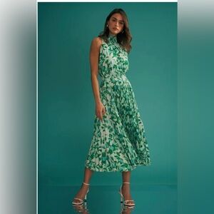 Halogen Floral Pleated Sharkbite Hem Midi Dress size 2X
